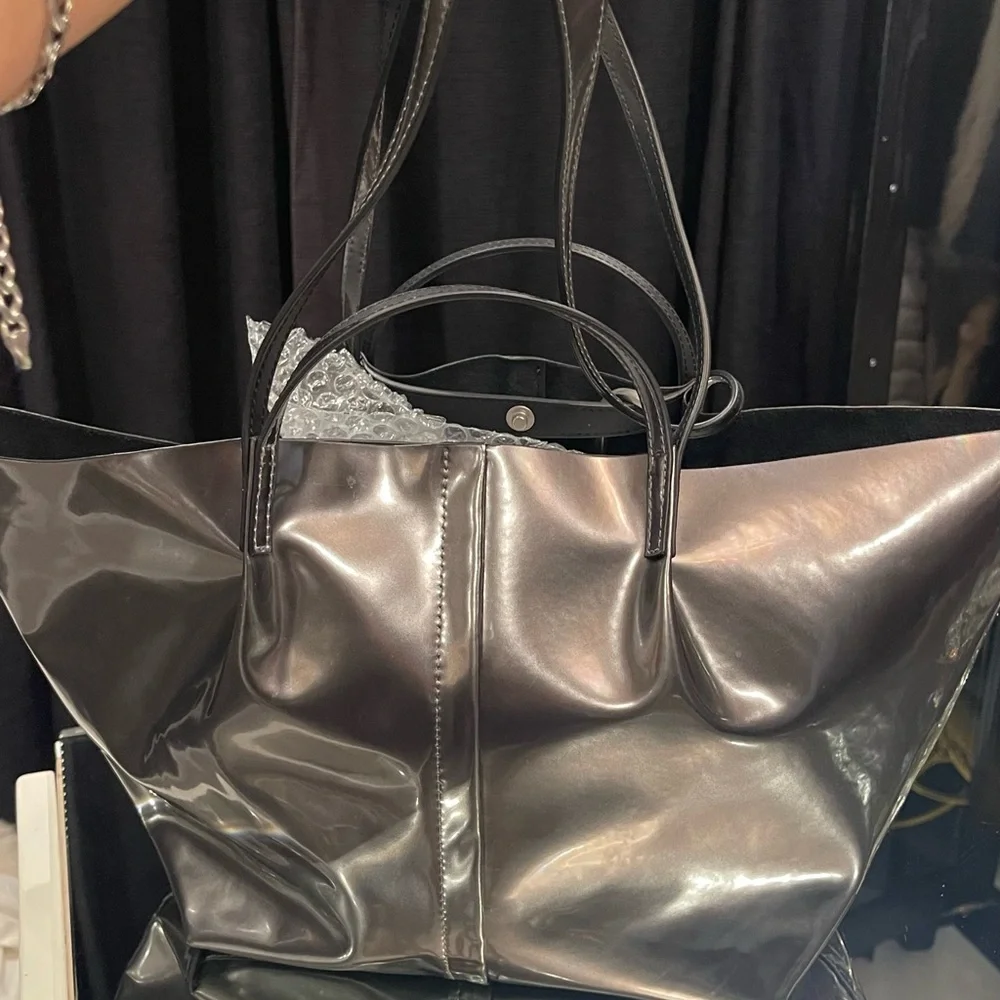 New w 🏷️ tags. ALL SAINTS Pewter Metallic silver Tote Bag, w/ extra pouch - Picture 1 of 10